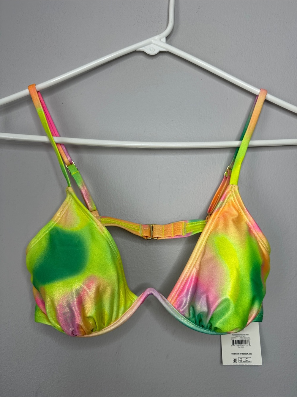 Tie-Dye Neon Underwire Bikini Top - Green Pink Yellow